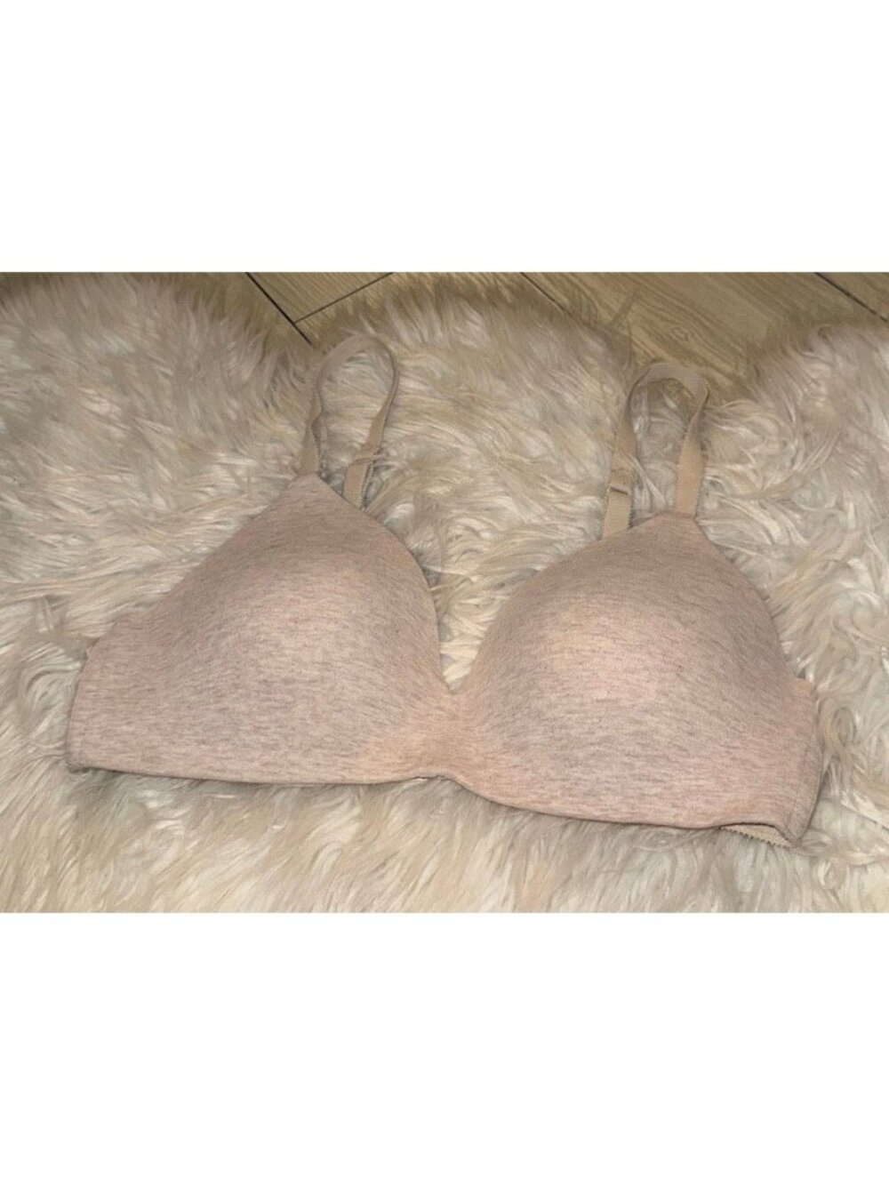 Ambrielle Natural Comfort Wire Free Bra Lined Cotton Blend Womens 36B Beige